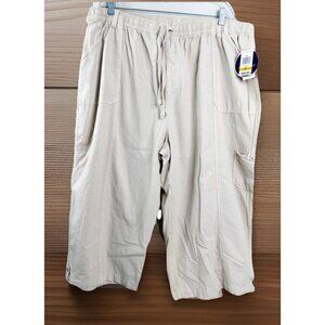 Karen Scott 3X Plus 18" Inseam Capri Pants Beige Elastic Waist Side Button NWT